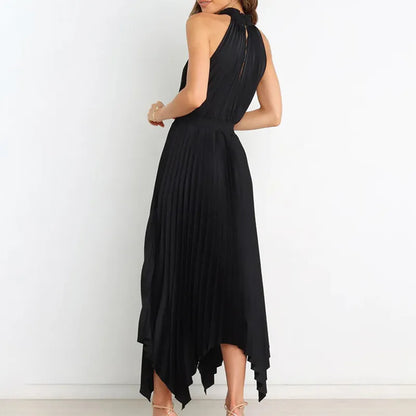 Cocktail Satin Pleated Sleeveless Elegant Choker Midi Dress | Elegant dresses | Pekosa Women Clothing