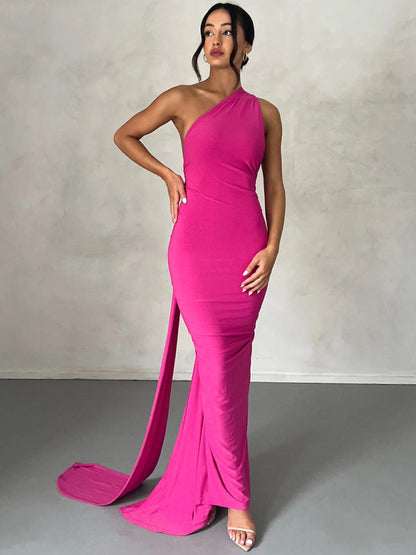 Evening Dresses- Cocktail Parties Couture Backless Tail Maxi Dress- Rose- IndioGear Clothing and Gear