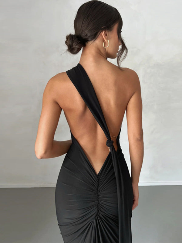 Evening Dresses- Cocktail Parties Couture Backless Tail Maxi Dress- - IndioGear Clothing and Gear