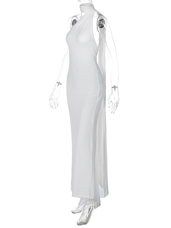 Evening Dresses- Cocktail Parties Couture Backless Tail Maxi Dress- - IndioGear Clothing and Gear