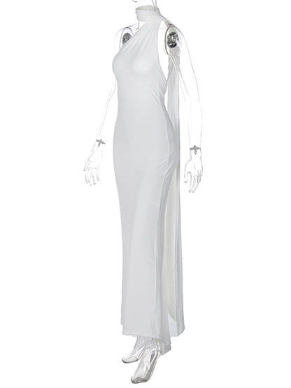 Evening Dresses- Cocktail Parties Couture Backless Tail Maxi Dress- - IndioGear Clothing and Gear