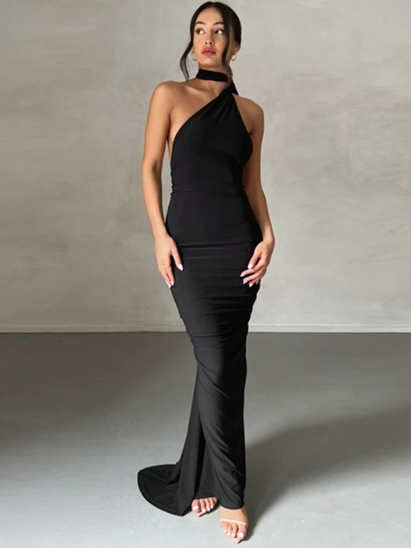 Evening Dresses- Cocktail Parties Couture Backless Tail Maxi Dress- - IndioGear Clothing and Gear