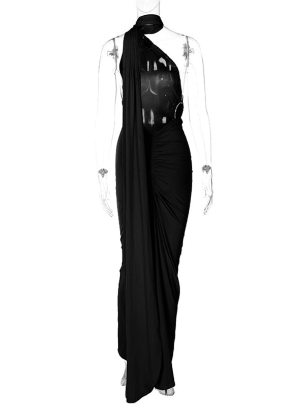 Evening Dresses- Cocktail Parties Couture Backless Tail Maxi Dress- - IndioGear Clothing and Gear