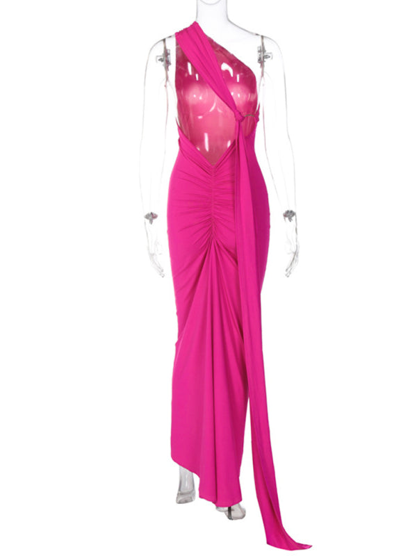 Evening Dresses- Cocktail Parties Couture Backless Tail Maxi Dress- - IndioGear Clothing and Gear