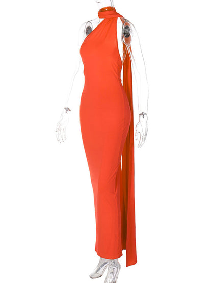 Evening Dresses- Cocktail Parties Couture Backless Tail Maxi Dress- - IndioGear Clothing and Gear