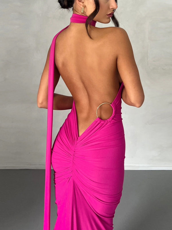 Evening Dresses- Cocktail Parties Couture Backless Tail Maxi Dress- - IndioGear Clothing and Gear