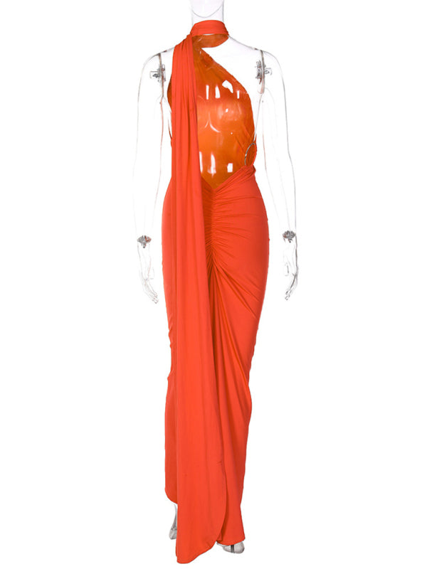 Evening Dresses- Cocktail Parties Couture Backless Tail Maxi Dress- - IndioGear Clothing and Gear