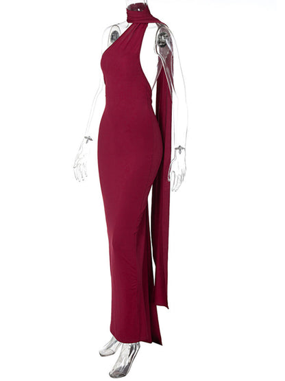 Evening Dresses- Cocktail Parties Couture Backless Tail Maxi Dress- - IndioGear Clothing and Gear