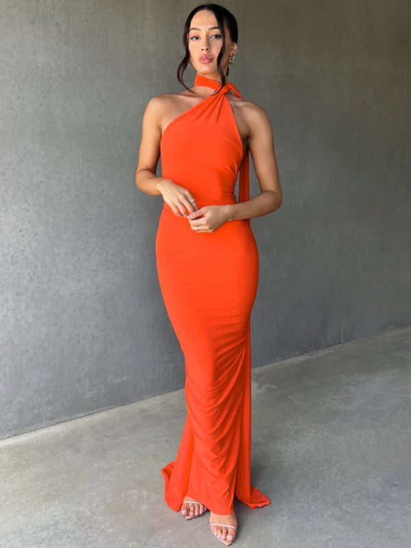 Evening Dresses- Cocktail Parties Couture Backless Tail Maxi Dress- - IndioGear Clothing and Gear