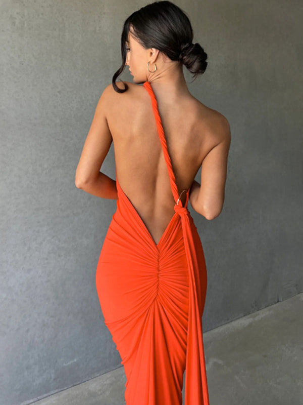 Evening Dresses- Cocktail Parties Couture Backless Tail Maxi Dress- - IndioGear Clothing and Gear