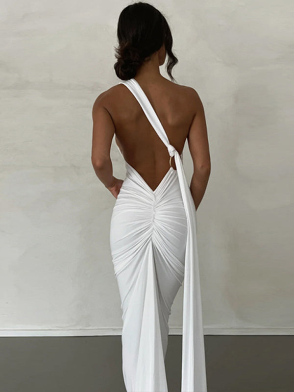 Evening Dresses- Cocktail Parties Couture Backless Tail Maxi Dress- - IndioGear Clothing and Gear