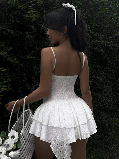 Eyelet Dresses- Eyelet Cotton Embroidery Cami Dress- - IndioGear Fashion and Gear