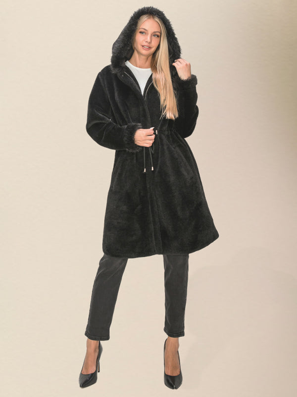 Faux Fur Coats- Cozy Plush Thick Hooded Coat with Pockets for Winter- - IndioGear Clothing and Gear