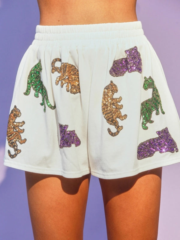 Festive Outfits- Sparkle Mardi Gras 2 Piece Festive Outfit Shorts and Blouse Tee- - IndioGear Fashion and Gear