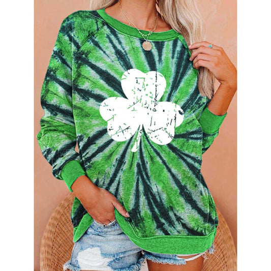 Festive Sweatshirts- Lucky Four-Leaf Clover Sweatshirt for St. Patrick's Day- Green- IndioGear Fashion and Gear