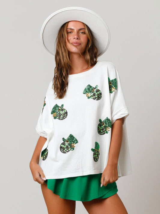 Festive Tees- Sparkle Leprechaun on Saint Patrick's Oversized T-Shirt- White- IndioGear Fashion and Gear