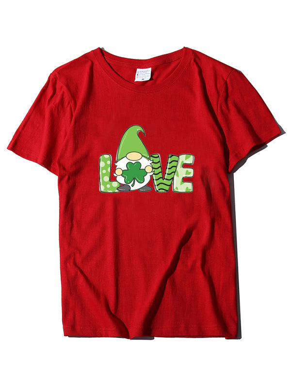 Festive Tees- St. Paddy's Day Crew Neck T-Shirt in Cotton with Leprechaun Charm- Red- IndioGear Fashion and Gear