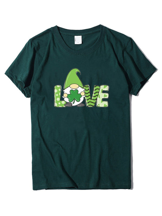 Festive Tees- St. Paddy's Day Crew Neck T-Shirt in Cotton with Leprechaun Charm- Green black jasper- IndioGear Fashion and Gear