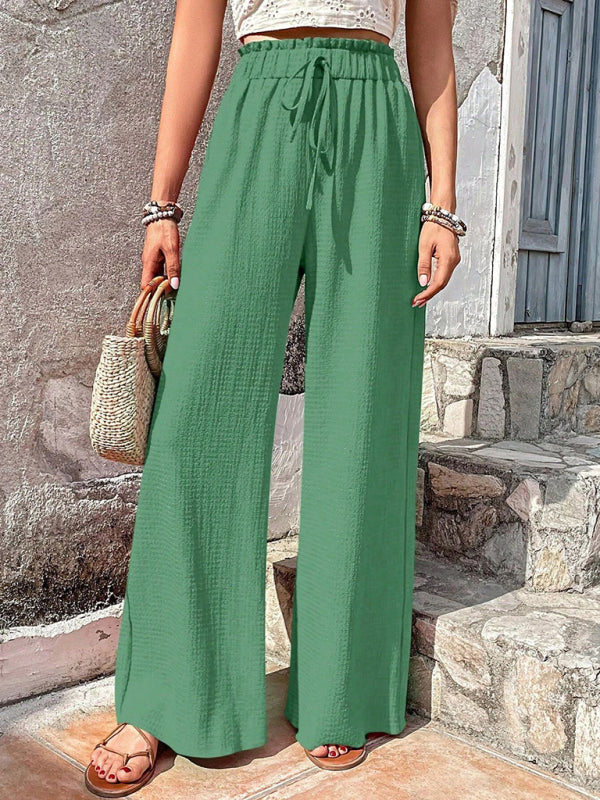 Flared Pants- Textured High-Waist Palazzo Flared Pants- Green- IndioGear Clothing and Gear