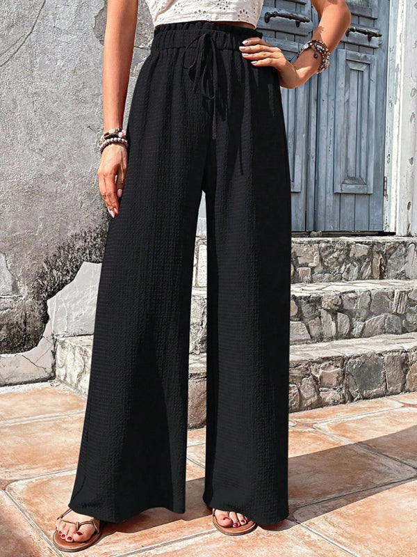 Flared Pants- Textured High-Waist Palazzo Flared Pants- Black- IndioGear Clothing and Gear