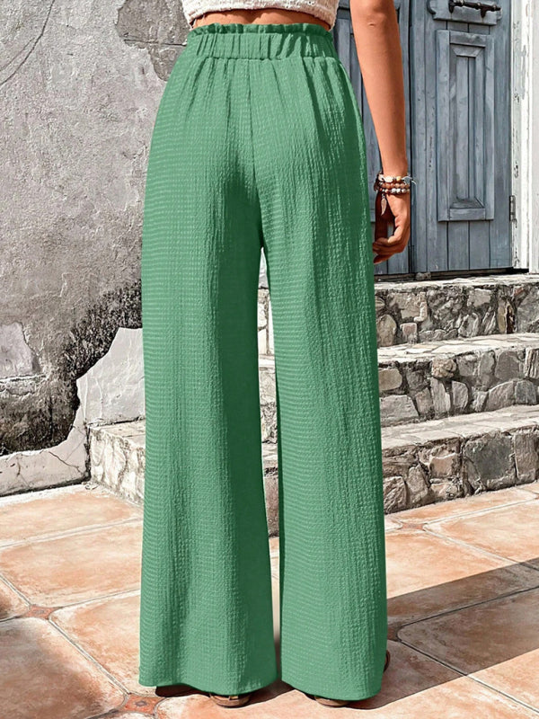 Flared Pants- Textured High-Waist Palazzo Flared Pants- - IndioGear Clothing and Gear