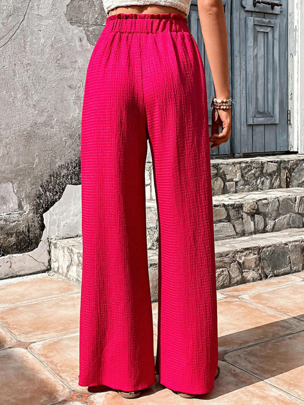 Flared Pants- Textured High-Waist Palazzo Flared Pants- - IndioGear Clothing and Gear