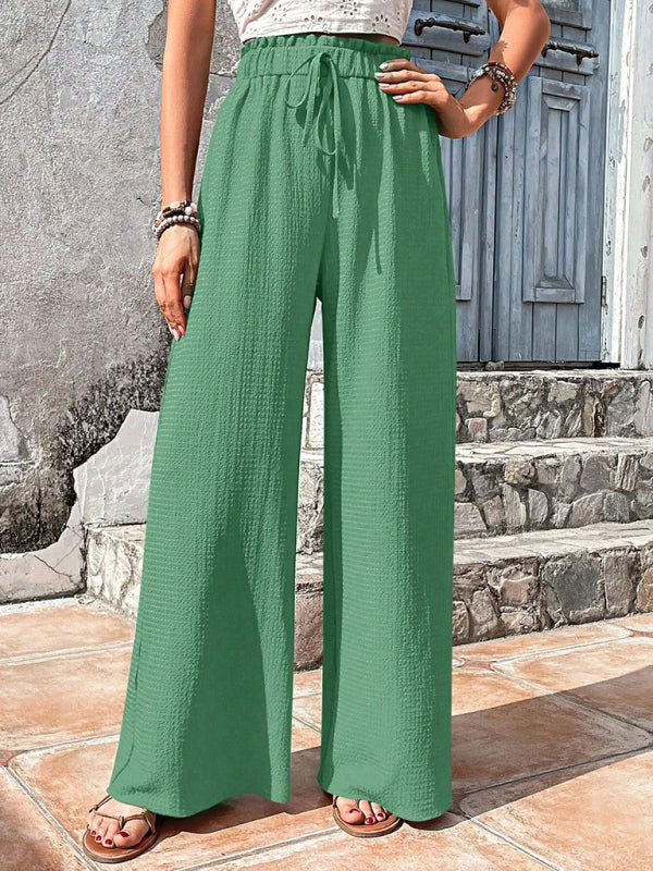 Flared Pants- Textured High-Waist Palazzo Flared Pants- - IndioGear Clothing and Gear