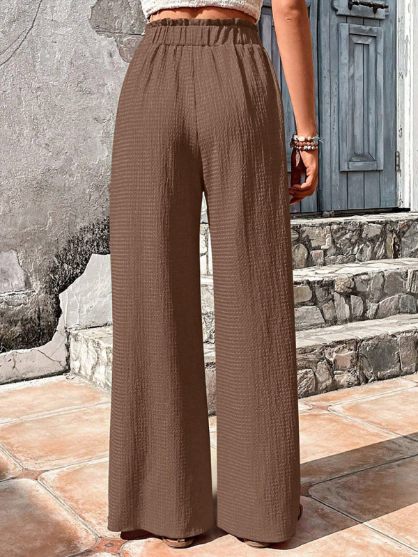 Flared Pants- Textured High-Waist Palazzo Flared Pants- - IndioGear Clothing and Gear