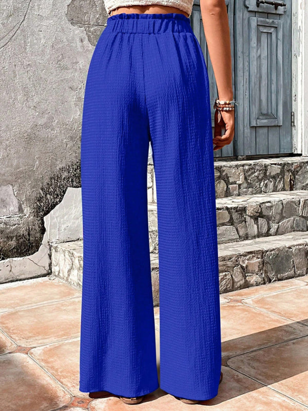 Flared Pants- Textured High-Waist Palazzo Flared Pants- - IndioGear Clothing and Gear