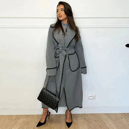 Fleece Coat- Winter Embroidered Faux Wool Wrap Belted Coat- - IndioGear Clothing and Gear