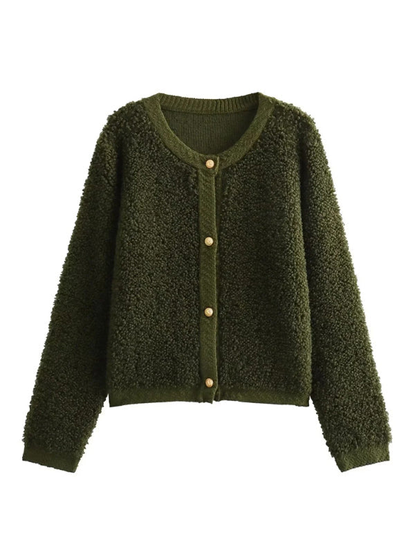 Fleece Jackets- Button-Up Jacket in Soft Plush Fleece- Olive green- IndioGear Clothing and Gear