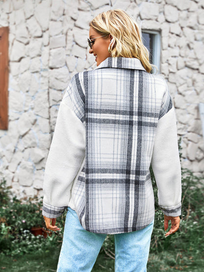 Fleece Jackets- Fall-Winter Plaid Fleece Shirt Jacket- - IndioGear Fashion and Gear