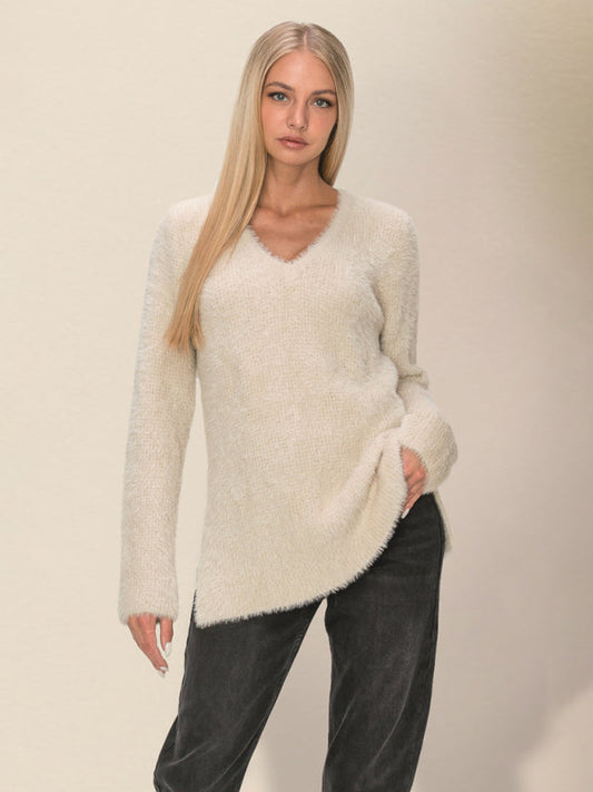 Fluffy Sweaters- Cozy Fluffy Knit Winter Sweater- Cracker khaki- IndioGear Clothing and Gear