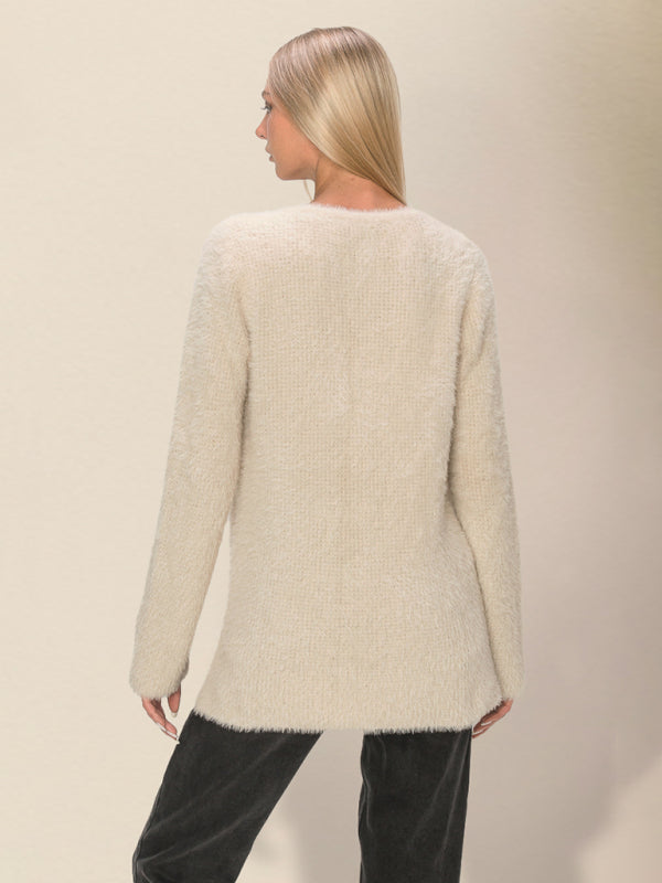 Fluffy Sweaters- Cozy Fluffy Knit Winter Sweater- - IndioGear Clothing and Gear