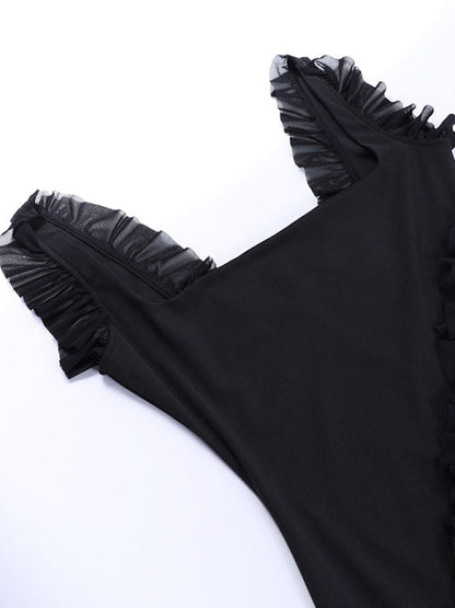 Gown- Ruffle Side Slit Dress- - IndioGear Fashion and Gear