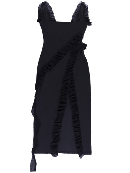 Gown- Ruffle Side Slit Dress- - IndioGear Fashion and Gear