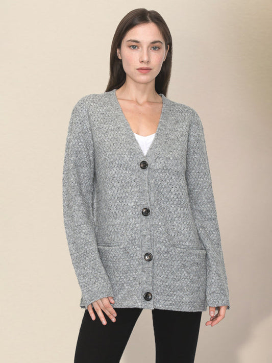 Grandpa Cardigans- Wool Blend Knit Sweater Grandpa Cardigan- Grey- IndioGear Clothing and Gear