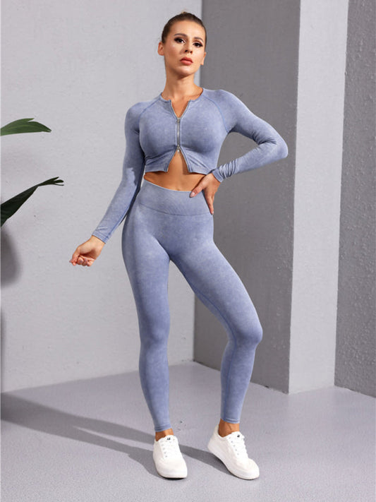 Gym Solid Stretchy Crop Cardigan mit Reißverschluss für Damen