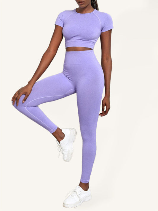 Gym Outfits- Workout 2 Piece Set - Crop Top and Leggings for Women- Purple- IndioGear Fashion and Gear