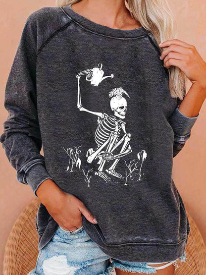 Halloweeen Sweatshirts- Skeletor & Skull Options Sweatshirt | Perfect for Halloween Outfits- Pattern- Pekosa Women Clothing