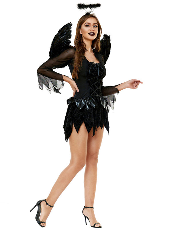 Halloween Cosplay- Devious Dark Angel: Costume Dress, Halo Wings - Halloween Mystique- - IndioGear Fashion and Gear