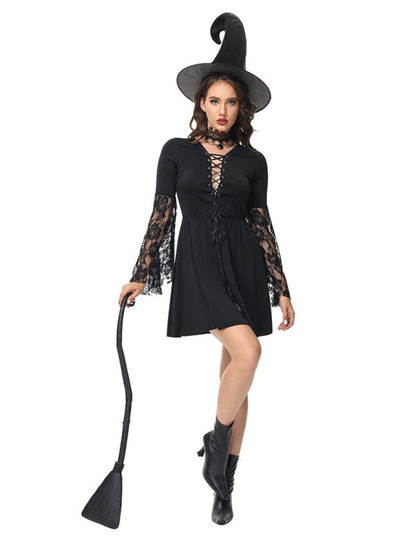 Halloween Cosplay- Halloween Cosplay Set: Witch Dress + Hat- Black- IndioGear Fashion and Gear