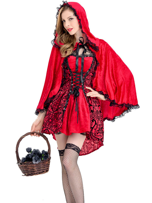 Halloween Costume- Red Riding Hood Cosplay Costume: Dress & Cape for Halloween Glamour- - IndioGear Fashion and Gear