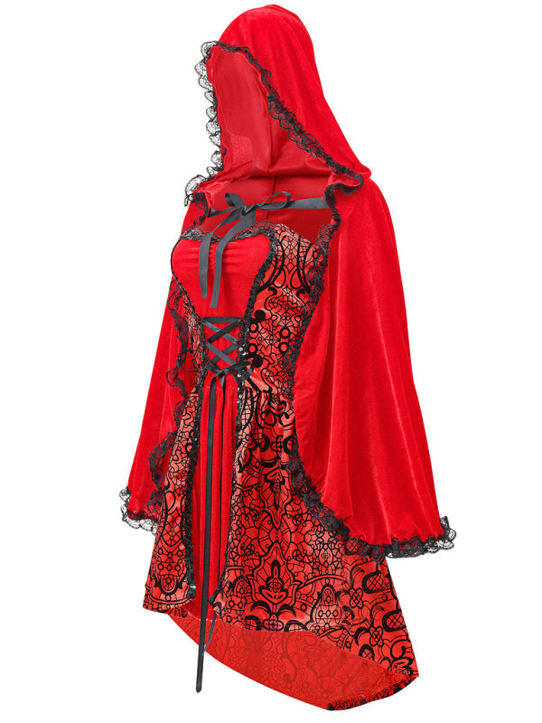 Halloween Costume- Red Riding Hood Cosplay Costume: Dress & Cape for Halloween Glamour- - IndioGear Fashion and Gear