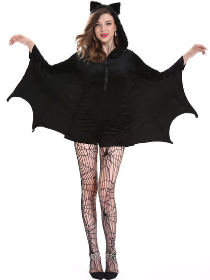 Halloween Costume- Spooktacular Vampire Look: Gothic Plush Hooded Bat Costume- - Pekosa Women Clothing