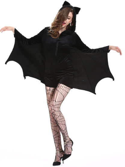 Halloween Costume- Spooktacular Vampire Look: Gothic Plush Hooded Bat Costume- - Pekosa Women Clothing