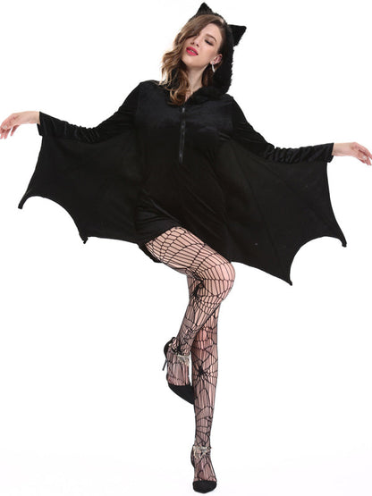 Halloween Costume- Spooktacular Vampire Look: Gothic Plush Hooded Bat Costume- - Pekosa Women Clothing