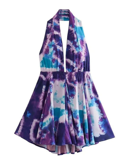 Halter Dresses- Vacation Look with a Plunging Halter Sundress- Purple- IndioGear Clothing and Gear