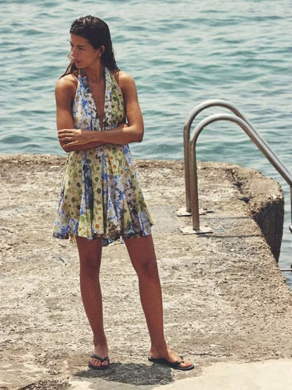 Halter Dresses- Vacation Look with a Plunging Halter Sundress- - IndioGear Clothing and Gear