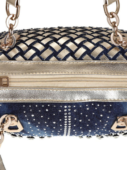 Handbags- Beaded Denim Crossbody Tote Bag with Golden Touch- - IndioGear Fashion and Gear